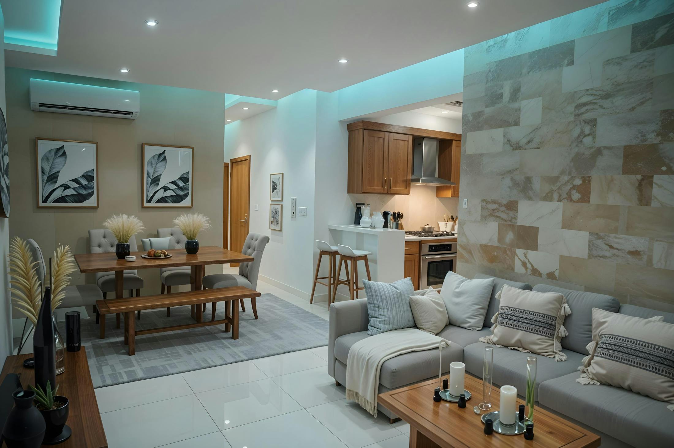 Open plan room with air conditioning and premium interior finish